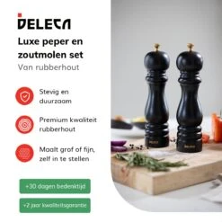 Deleca Luxe Peper En Zoutmolen Set - Met Geschenkdoos - Zout / Pepermolen - Rubberhout - Zwart & Goud -Keukengerei Verkoop 1200x1200 903