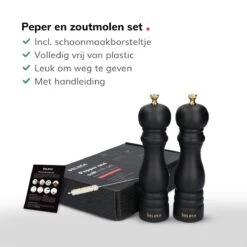 Deleca Luxe Peper En Zoutmolen Set - Met Geschenkdoos - Zout / Pepermolen - Rubberhout - Zwart & Goud -Keukengerei Verkoop 1200x1200 907