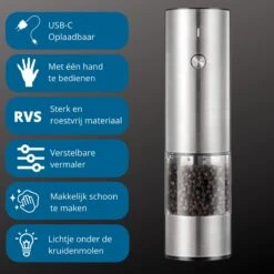 GOV Elektrische Peper- En Zoutmolen RVS XL Oplaadbaar - Automatische Pepermolen -Keukengerei Verkoop 1200x1200 910
