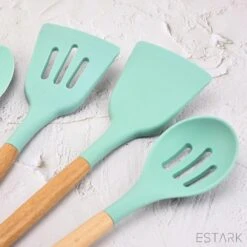 ESTARK® Keukengerei Set - Keukengerei Houder - Keukengerei Set Met Houder - 12 Delig - Antraciet Zwart - Houten Steel - Siliconen - Kerstcadeau - Pastalepel - Spatel Voor Beslag - Open Spatel - Grote Lepel - Open Lepel - Soeplepel - Keuken Spatels 12 -Keukengerei Verkoop 1200x1200 949