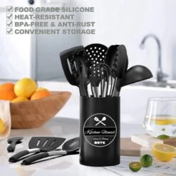Keukengerei Set Met Houder 15-delig - Siliconen - Hittebestendig / BPA Vrij -Keukengerei Verkoop 1200x1200 961