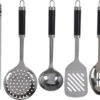Excellent Houseware 7-delige RVS Keukengereedschap Met Houder - Schuimspaan, Spaghettilepel, Soeplepel, Opscheplepel, Serveerlepel, Vierkante Spatel Met Kartelrand