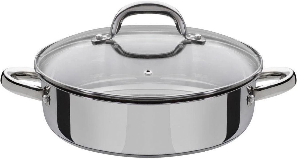 Michelino Ilias Hapjespan 28cm - RVS Pan - Geschikt Voor Alle Warmtebronnen - Zilver 2 Michelino Ilias Hapjespan 28cm - RVS Pan - Geschikt Voor Alle Warmtebronnen - Zilver - Afbeelding 2