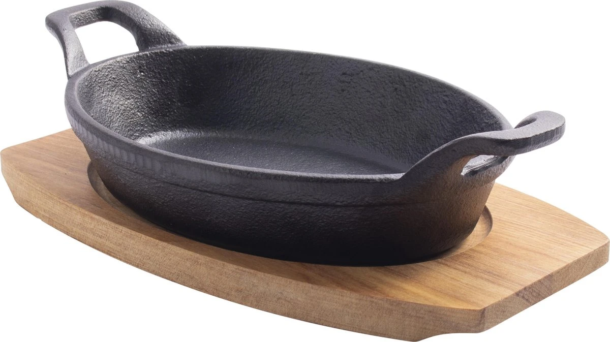 Gusta - Gietijzer Pannetje - Met Onderzetter Plank - 22,5x12cm 1 Gusta - Gietijzer Pannetje - Met Onderzetter Plank - 22,5x12cm