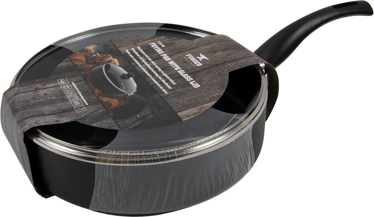 Cast Iron - Hapjespan - Ø28cm - Keramische Anti-aanbak Laag - Met Deksel - PFOA Vrij - Krasvast - Zwart 2 Cast Iron - Hapjespan - Ø28cm - Keramische Anti-aanbak Laag - Met Deksel - PFOA Vrij - Krasvast - Zwart - Afbeelding 2