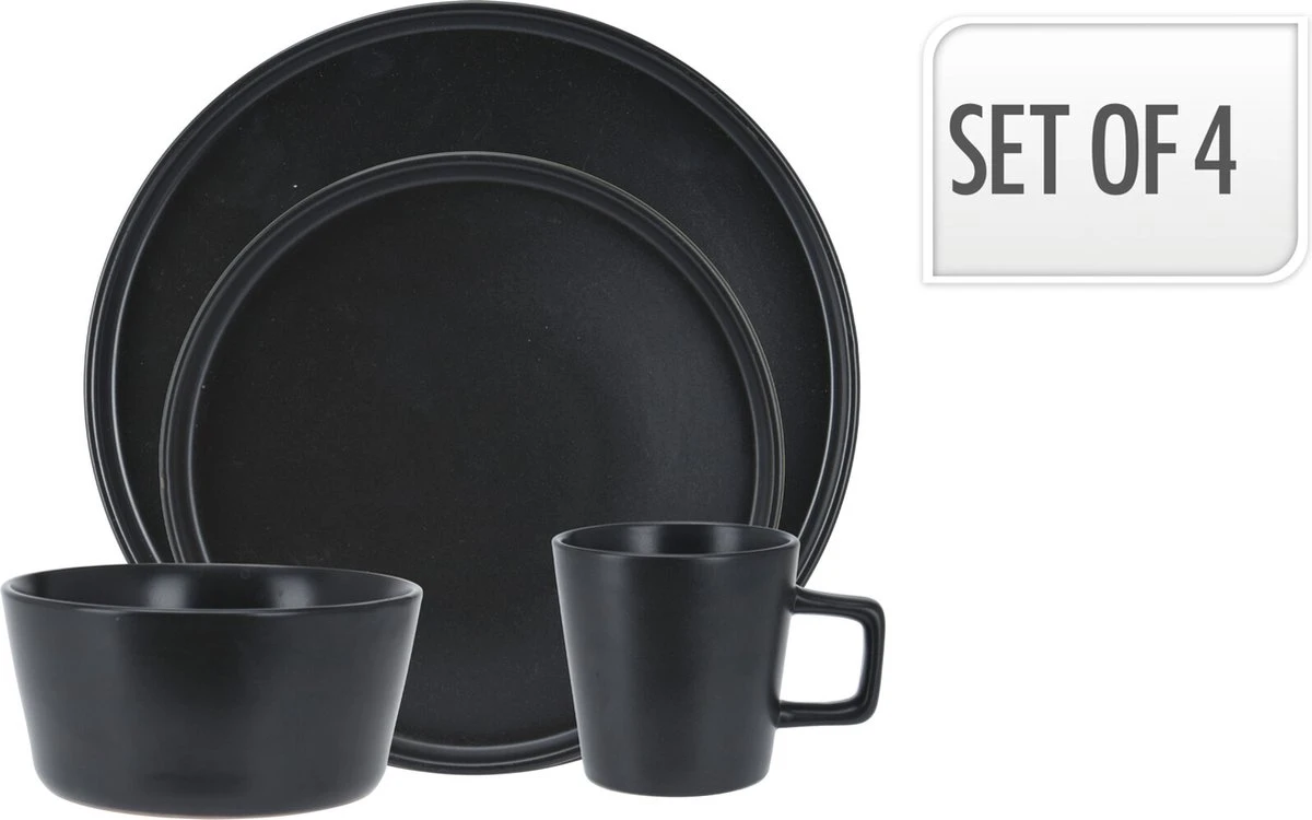 Homecookingchef Serviesset - Mat Zwart - 16-delig - Sterk Aardewerk 1 Homecookingchef Serviesset - Mat Zwart - 16-delig - Sterk Aardewerk