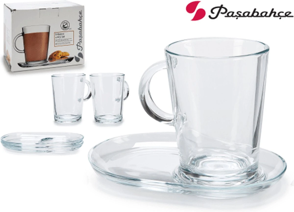 Pasabahce Tribeca Theeglas Met Schotel 400 Ml - Gehard Glas - 2 Stukst 2 Pasabahce Tribeca Theeglas Met Schotel 400 Ml - Gehard Glas - 2 Stukst - Afbeelding 2