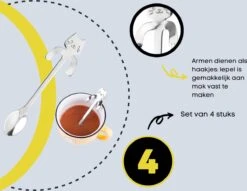 4 Theelepels Hangende Kat - Katten Koffielepel - RVS - Zilverkleurig -Keukengerei Verkoop 1200x930