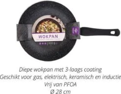 Granite Stone Wokpan - Ø 28cm– PFOA-vrij – Aluminium – Drielaag Coating – 3-laags Antiaanbaklaag – Elegant – Koken – Wokken – Gourmetten – Cadeau- Keuken – Gas – Elektrisch - Keramisch En Inductie – Wok Pan -Keukengerei Verkoop 1200x933