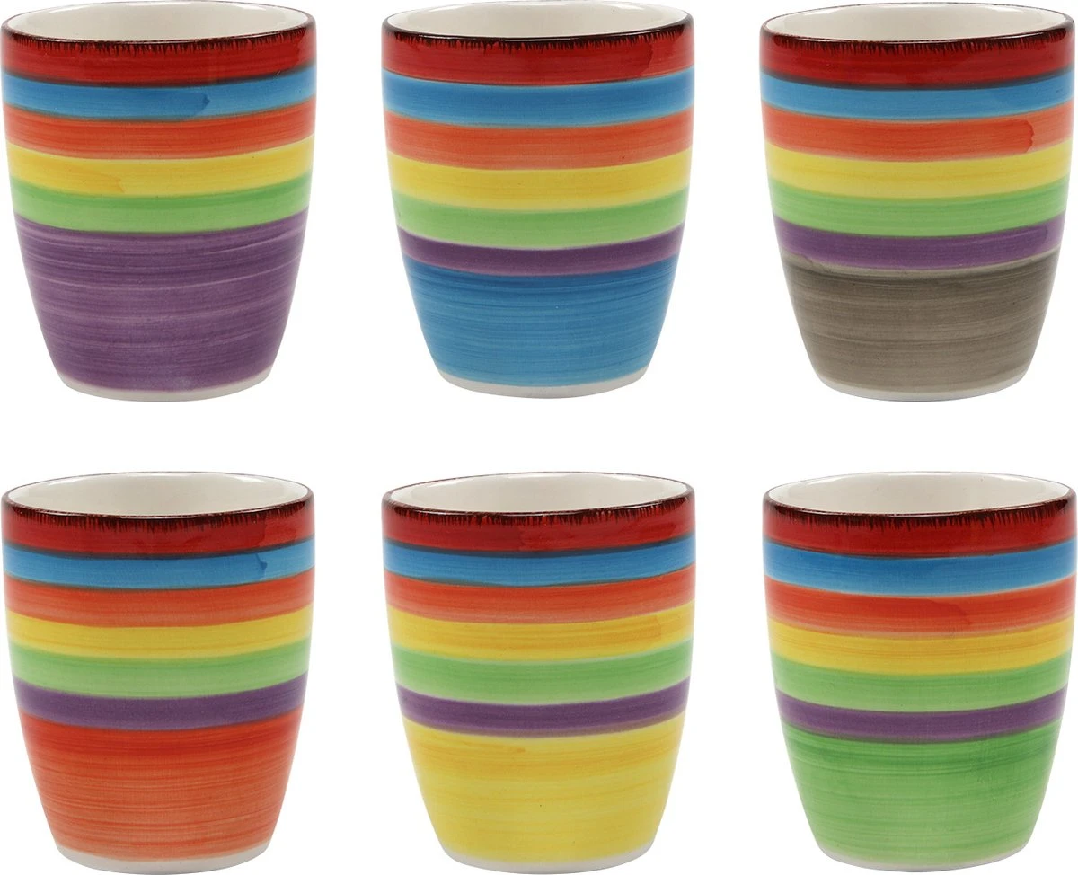 Tavola - Koffiemokken - Zonder Oor - Kleurrijk - Aardewerk - 160Ml - 6 Stuks - Ibizia 1 Tavola - Koffiemokken - Zonder Oor - Kleurrijk - Aardewerk - 160Ml - 6 Stuks - Ibizia