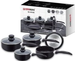 Herzberg HG-5003BK: 8 Pieces Marble Cookware Set - Black -Keukengerei Verkoop 1200x987