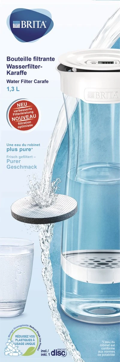 BRITA - Fill&Serve Waterfilterkaraf - 1,3L - Wit Grafiet - Inclusief 1 MicroDisc Waterfilter 5 BRITA - Fill&Serve Waterfilterkaraf - 1,3L - Wit Grafiet - Inclusief 1 MicroDisc Waterfilter - Afbeelding 5