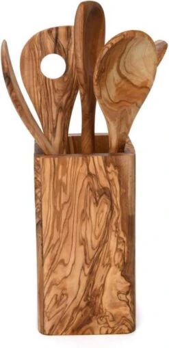 OLIVIEU ~ 5-delig Olijfhouten Duurzame Keukengerei Set Met Keukengerei Houder ~ Houten Kookgerei ~ Minimalistisch & Handgesneden ~ Keukengerei Pot ~ Kookgerei Set Met Kookgerei Houder -Keukengerei Verkoop 582x1200