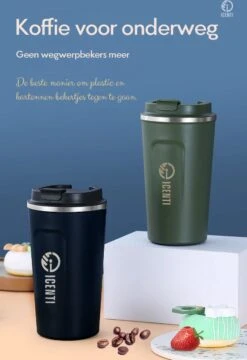 ICENTI - RVS Koffiebeker To Go - 380ml – Groen - Thermosbeker - Lekvrij - Dubbelwandig - Koffie Beker - Theebeker – Coffeemugg - Theemugg -Keukengerei Verkoop 824x1200