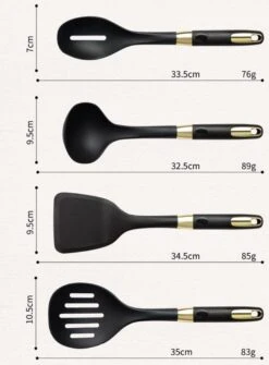 Levabe Zwart Gouden Keukengerei Set Met Houder 7 Delig - Hittebestendig - BPA Vrij - Koken - Nylon - Stainnless Steel - Keuken Gerei -Keukengerei Verkoop 884x1200