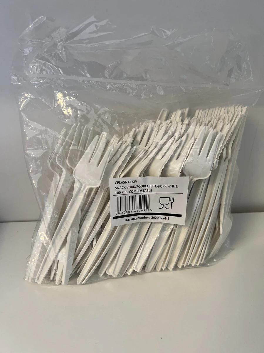 CPLA Bio Snackvork Met Snijrand 13cm WIT 100 Stuks | 100% Composteerbaar. Voor Horeca Friet, Snack, Eten, Partyfeest 2 CPLA Bio Snackvork Met Snijrand 13cm WIT 100 Stuks | 100% Composteerbaar. Voor Horeca Friet, Snack, Eten, Partyfeest - Afbeelding 2
