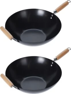 Wok Carbon Staal Ø35cm Houten Handgreep Wokpannen -Keukengerei Verkoop 907x1200