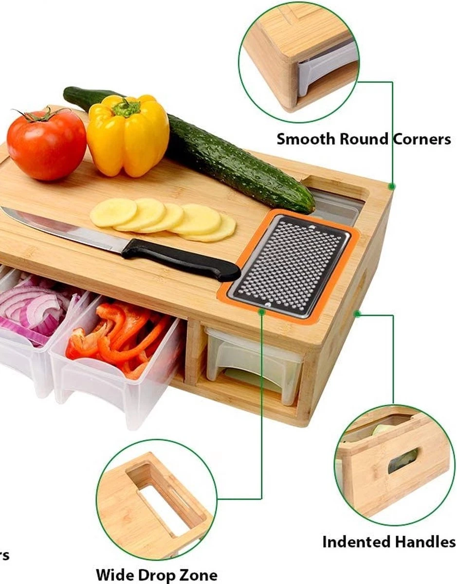 HUISSON Luxe Houten Snijplank XXL Met 5 Opvangbakken En 4 Raspen 50 X 27 X 10 Cm Groentesnijder Keukengerei Snijplank Hout BBQ 15 HUISSON Luxe Houten Snijplank XXL Met 5 Opvangbakken En 4 Raspen 50 X 27 X 10 Cm Groentesnijder Keukengerei Snijplank Hout BBQ - Afbeelding 15